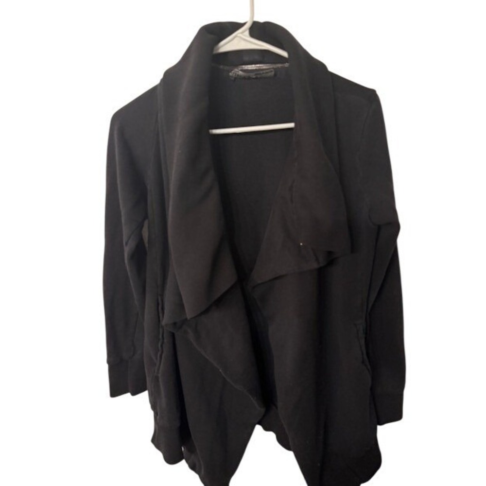 AllSaints Womens Black Waterfall Draped Open Front Cardigan Jacket Size XS